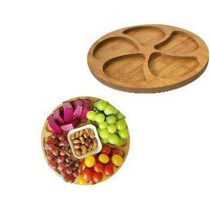 Petisqueira de Bambu 5 Divisórias Redonda Cor: Marrom/bege