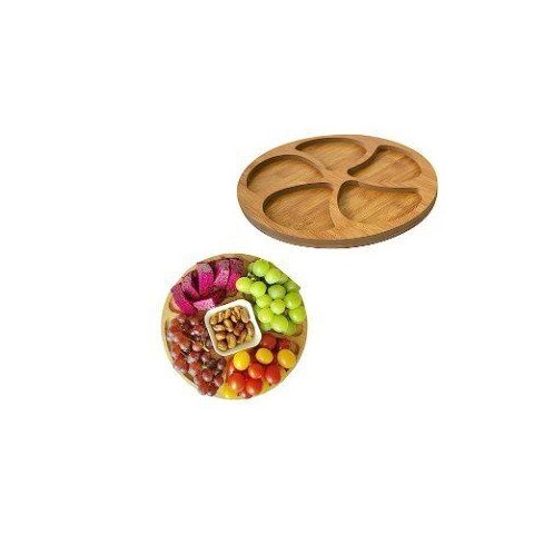 Petisqueira de Bambu 5 Divisórias Redonda Cor: Marrom/bege
