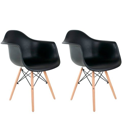 Kit com 2 Poltronas Cadeiras Charles Eames Braço Pretas