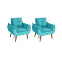 Ver imagem 1 de Kit 02 Poltrona/cadeira Decorativa Glamour com Pés Quadrado Azul Turquesa