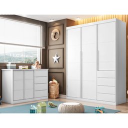 Guarda Roupa Infantil 3 Portas 4 Gavetas Lua P04 Branco - Mpozenato - 2