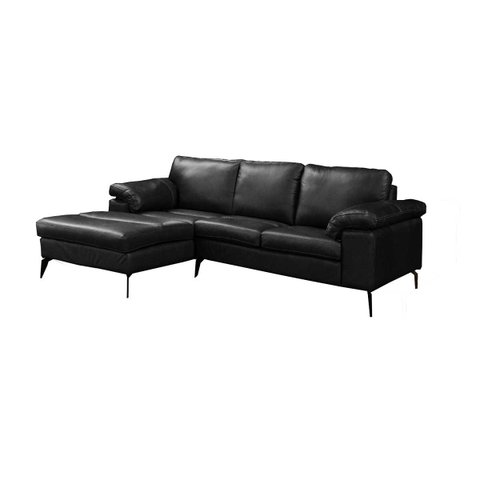 Sofá de Couro Asti 2 Lugares com Chaise Esquerda Preto Pigmentado - Mempra Design