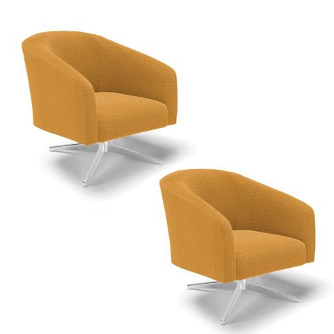 Cadeira Sala de Jantar Giratória Cromada Kit 2 Stella Bouclê D03 - D\'rossi Cor Mostarda