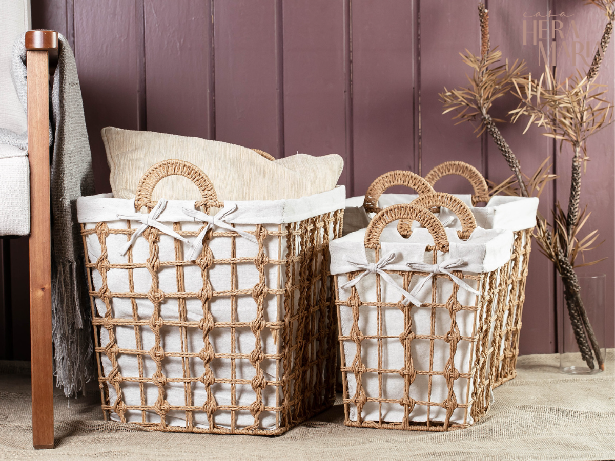 Ver mais imagens de CESTO ORGANIZADOR FIBRA NATURAL ALGODÃO GRANDE C/ ALÇA:Natural e Branco