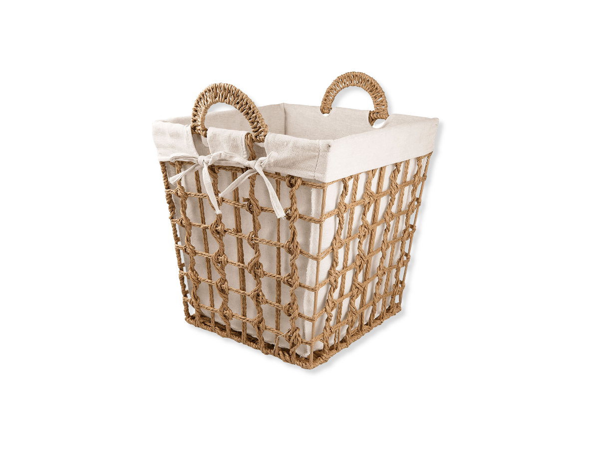Ver imagem 1 de CESTO ORGANIZADOR FIBRA NATURAL ALGODÃO GRANDE C/ ALÇA:Natural e Branco