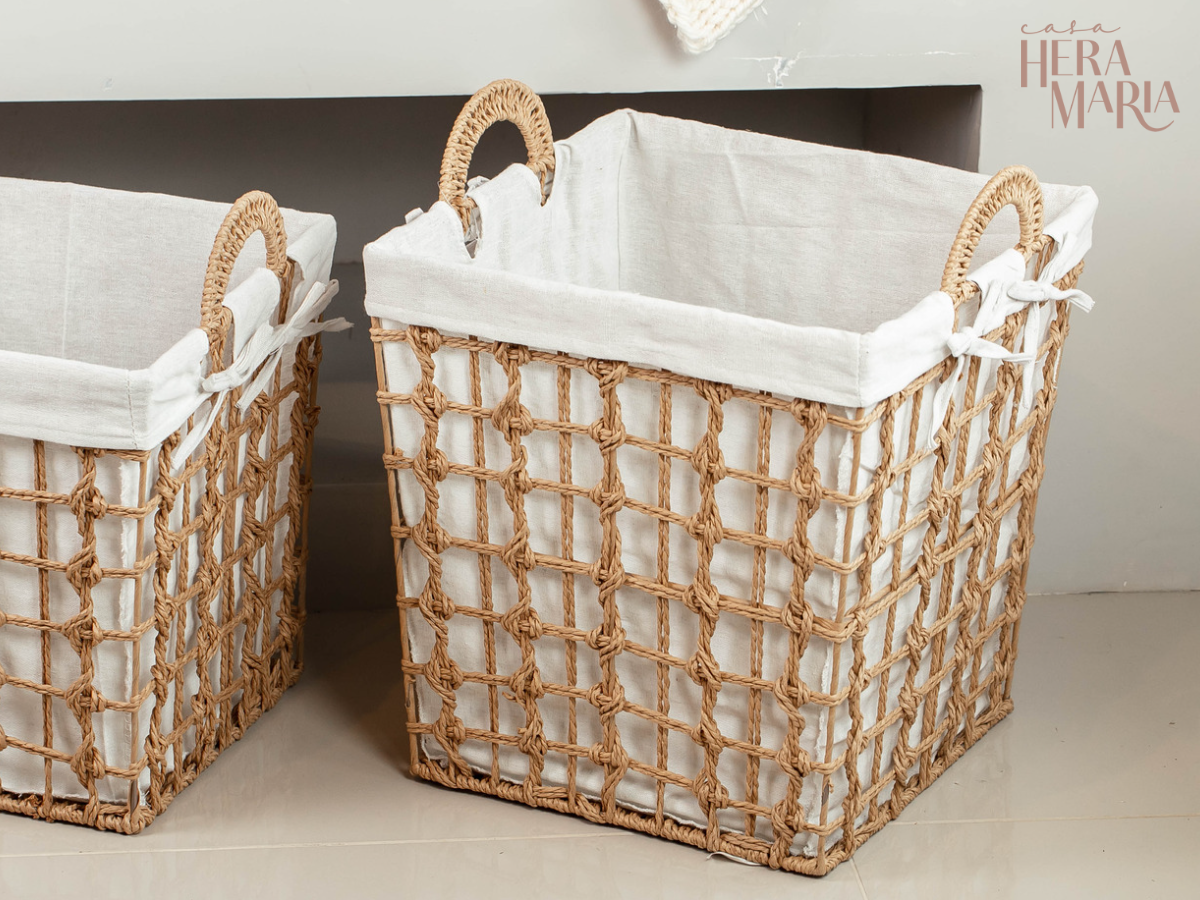Ver imagem 6 de CESTO ORGANIZADOR FIBRA NATURAL ALGODÃO GRANDE C/ ALÇA:Natural e Branco