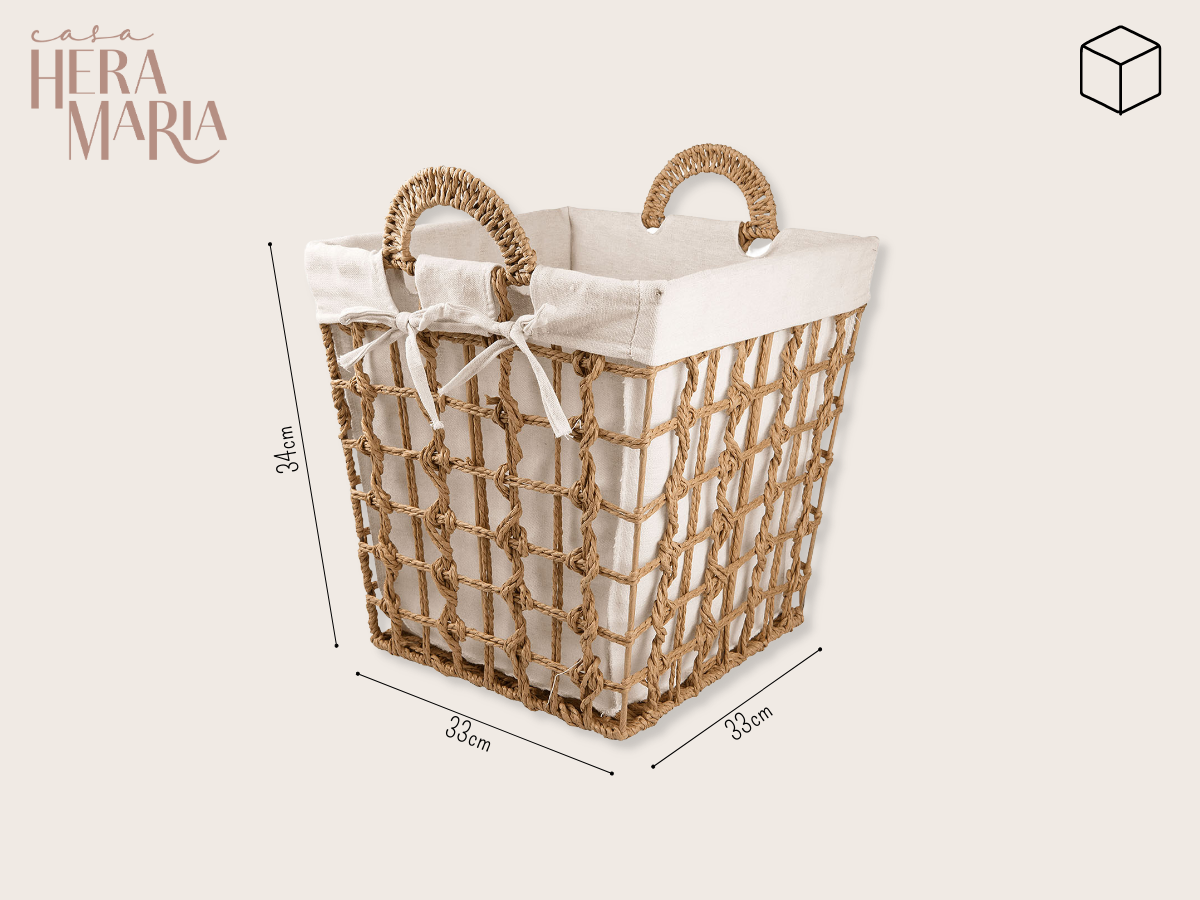 Ver imagem 2 de CESTO ORGANIZADOR FIBRA NATURAL ALGODÃO GRANDE C/ ALÇA:Natural e Branco