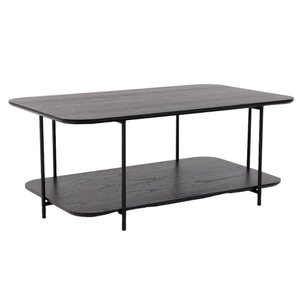 Mesa de Centro Lógica Retangular Nacional Móveis 90cm (larg) Tampo Mdf Ébano Preto Base Metal