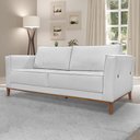 Ver imagem 2 de Kit 2 Poltronas e Sofá Living 2 Lugares 1,90m Vega Linho Cinza Pés Castanho - Pallazio
