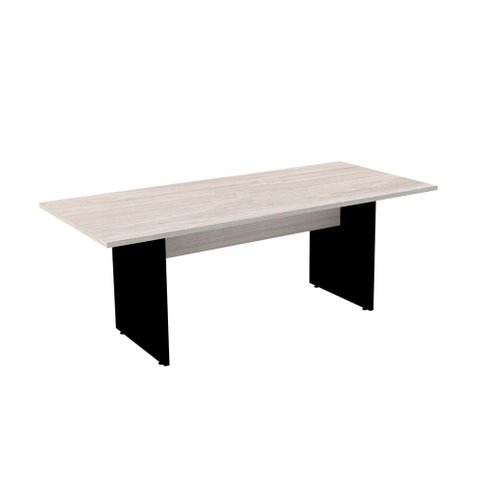 Mesa de Reunião Retangular 200x90cm Pé Painel Pe25 em MDP Cor Nogueira Casablanca e Base Preta
