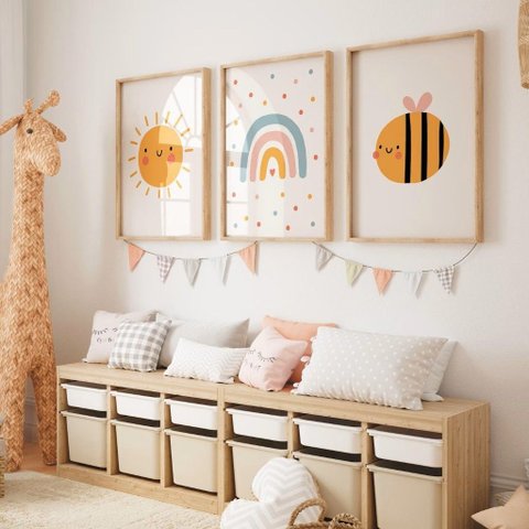 Kit 3 Quadros Decorativos Infantil no Ritmo da Natureza Boho Quarto Bebê Menina NO1