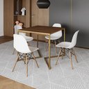 Ver imagem 1 de Mesa Jantar Industrial Quadrada 90Cm Amêndoa Base V Dourada C/4 Cadeiras Madeira Bran Cor: Amendoa