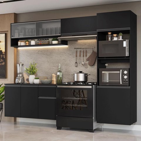 Armário de Cozinha Completa 260 Cm Suspenso Preto Nice Madesa 11
