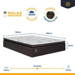 Colchão de Molas Ensacadas com Pillow Top Ravena Casal 138cm - 4