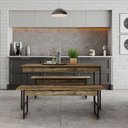 Ver imagem 3 de Mesa de Jantar com 2 Bancos Estilo Industrial Tub Carvalho Dark / Est.preta