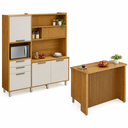 Ver imagem 3 de Cozinha Compacta Imperatriz 3 Peças + Bancada Gourmet 100% MDF Marrom/Off White - Nesher
