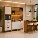 Ver imagem 1 de Cozinha Compacta Imperatriz 3 Peças + Bancada Gourmet 100% MDF Marrom/Off White - Nesher