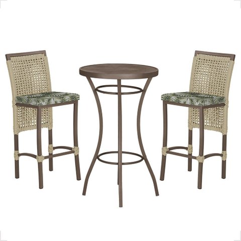Mesa Bistrô e 2 Banquetas Roma Marrom Corda Náutica Estofado 5 Trama Original