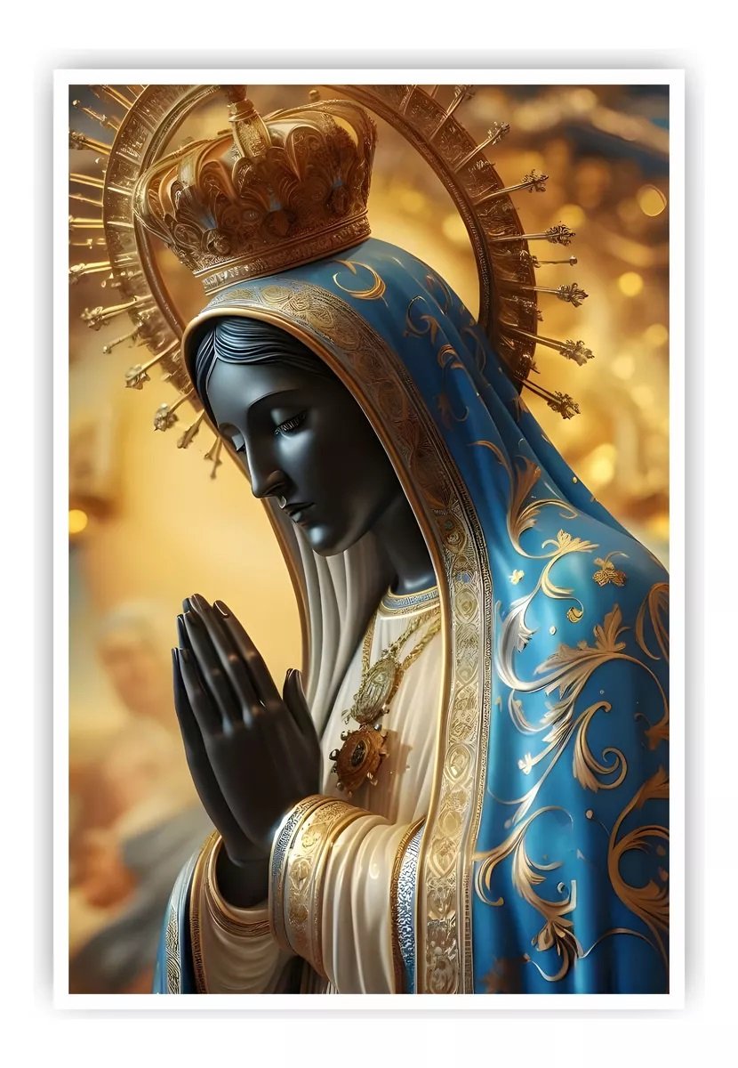 Quadro Decorativo Nossa Senhora Aparecida 60x40 com Moldura - Branco