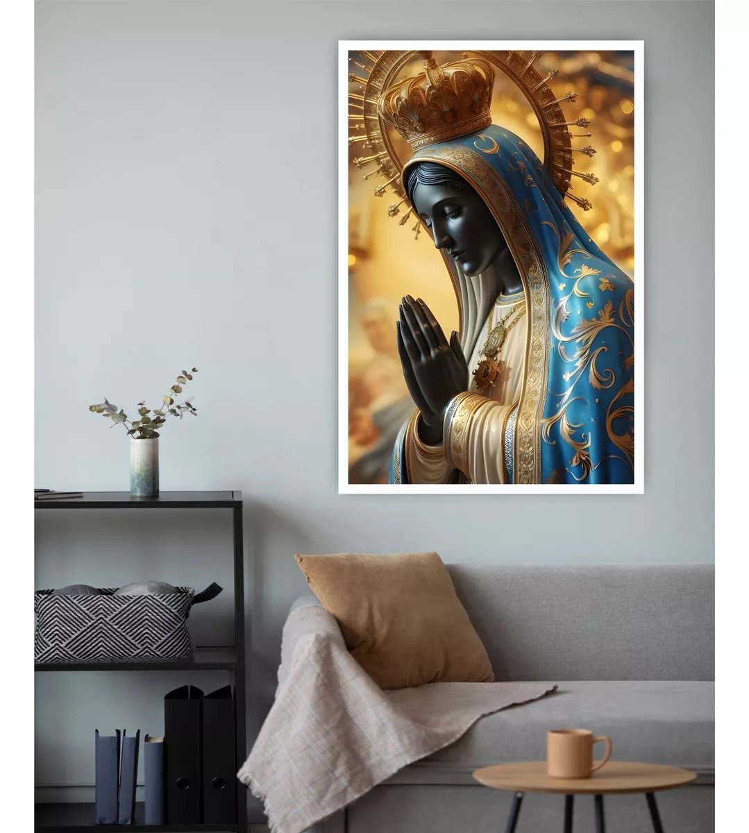 Quadro Decorativo Nossa Senhora Aparecida 60x40 com Moldura - Branco - 2