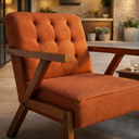 Ver imagem 2 de Kit 2 Poltronas Zara Tecido Linho Moderna Decorativa Braços Pés Madeira Maciça para Sala de Estar Es