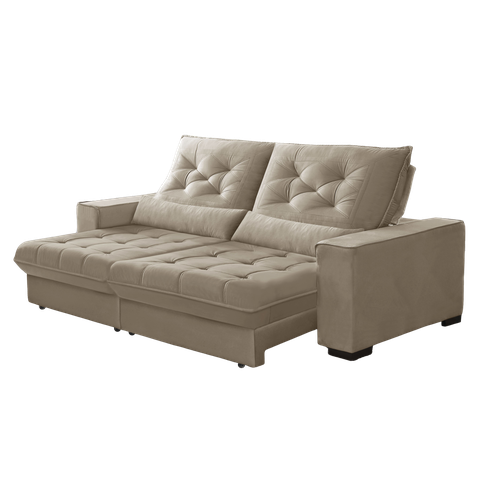 Sofá Retrátil e Reclinável 2,50m Pillow Top Suede Juliette Bege | Camurça