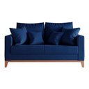 Ver imagem 1 de Sofá 2 Lugares Beny Base de Madeira Linho Azul Marinho