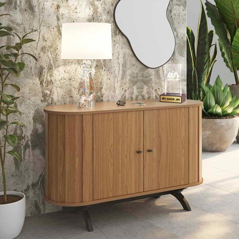 Balcão Aparador Curvo 130cm 02 Portas Tb289 Dalla Costa-freijó/preto Fosco