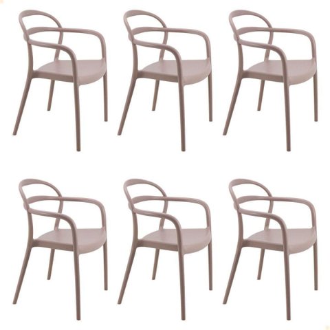 Kit 6 Cadeiras Tramontina Sissi Summa em Polipropileno e Fibra de Vidro com Braços Camurça
