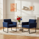 Ver imagem 2 de Kit 2 Poltronas Reforçada para Recepção Base Metálica Preto Azul-marinho