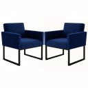 Ver imagem 1 de Kit 2 Poltronas Reforçada para Recepção Base Metálica Preto Azul-marinho