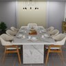 Mesa de Jantar 220x90 em Mdf com Tampo Marmorizado e Base Pérola Design Moderno e Elegante - 1