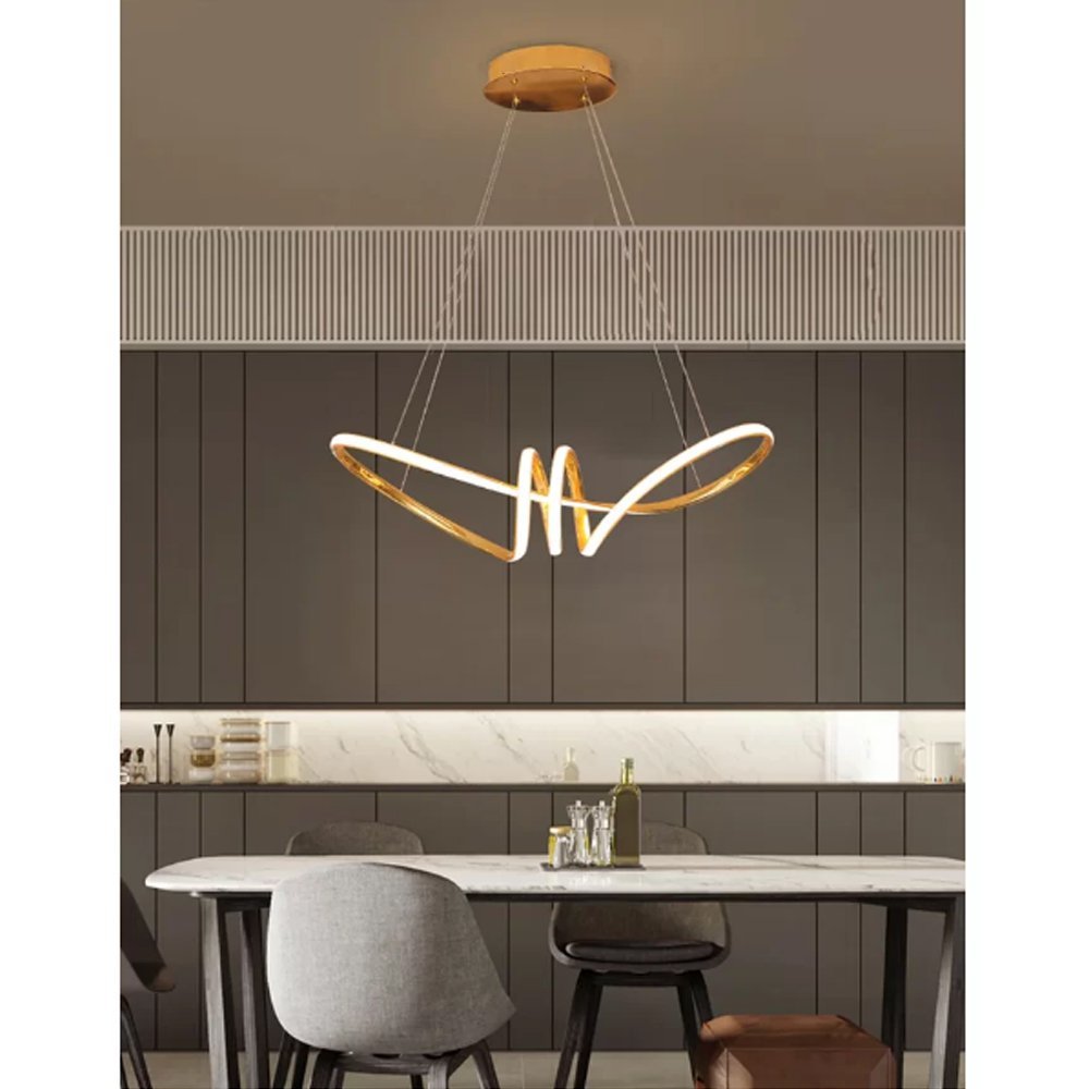 Lustre Luminaria Arco Aneis Infinito 3 em 1 Pendente LED Luxo Ambiente Decoraçao Moderno Sala Recepç - 4