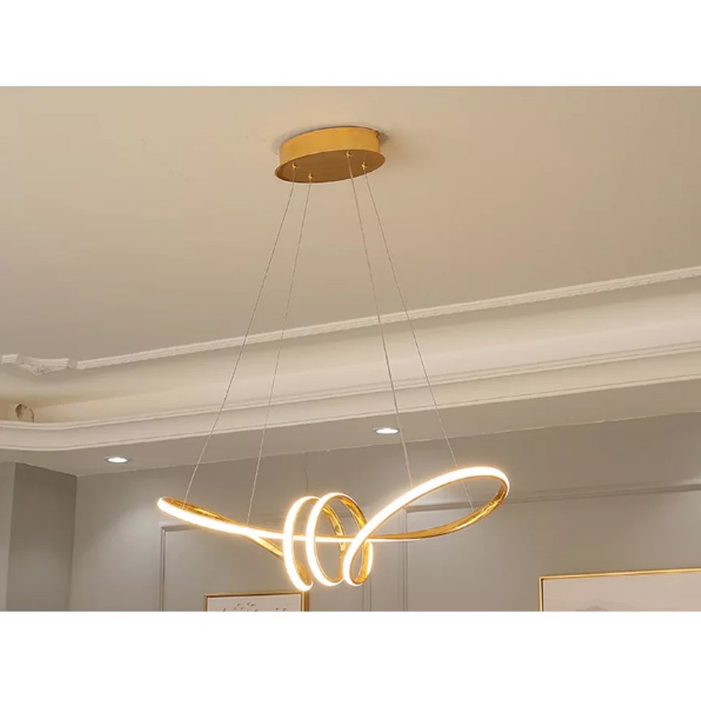 Lustre Luminaria Arco Aneis Infinito 3 em 1 Pendente LED Luxo Ambiente Decoraçao Moderno Sala Recepç - 2