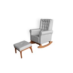 Poltrona Amamentação Aquila Luxo Balanço com Puff Linho Cinza Ideal Móveis - 2