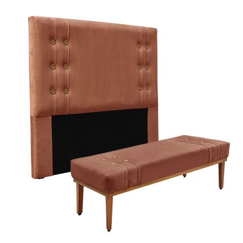 Cabeceira Cama Box Solteiro 90cm e Recamier Gênova Veludo S04 - D’Rossi