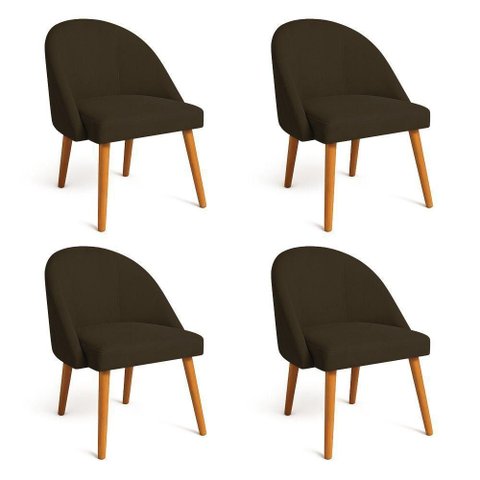 Kit 04 Cadeiras Poltrona de Jantar Luna Suede Marrom Pés Palito Castanho