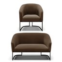 Ver imagem 1 de Sofá Namoradeira e Poltrona Base Industrial Preto Stella Suede Marrom D03 - D'Rossi