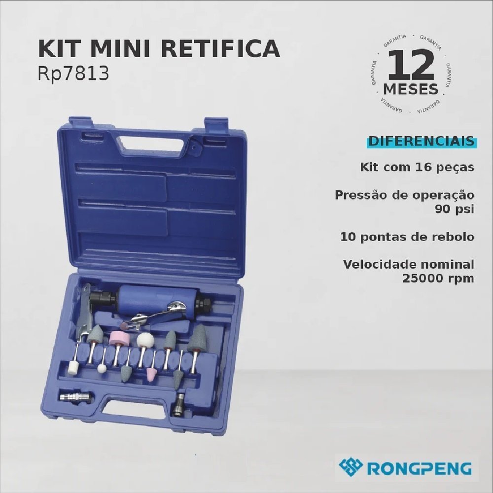 KIT MINI RETIFICA 1/4 0.3HP 25000RPM C/ 16 PEÇAS RP7813 RONGPENG - 2