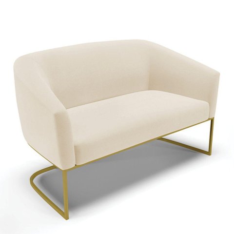 Sofá Namoradeira 2 Lugares Base Industrial Dourado Stella Linho D03 - D'Rossi Cor A19 Bege