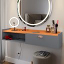 Ver imagem 5 de Penteadeira Suspensa Camarim Decor Porta Maquiagem Nicho Quarto Pequeno Retrô Cinza/cinamomo