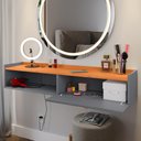 Ver imagem 3 de Penteadeira Suspensa Camarim Decor Porta Maquiagem Nicho Quarto Pequeno Retrô Cinza/cinamomo