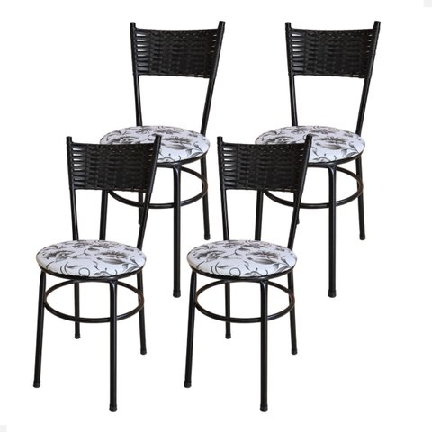 Conjunto 4 Cadeiras para Cozinha Viena:floral Branco