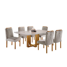 Conjunto Sala de Jantar 6 Lugares Mesa e Cadeiras Madeira Maciça e Tampo com Vidro - 2