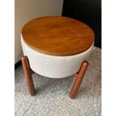 Ver imagem 3 de Puff Decorativo Redondo Luxo - Tecido Linho Palha Palha