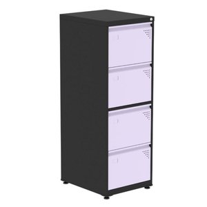 Armário de Arquivo Oficio 4 Gavetas Pandin 47 Cm (larg) Aço Preto C- Frente Gaveta Lilás C- Chave