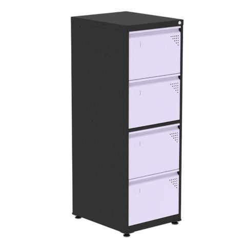 Armário de Arquivo Oficio 4 Gavetas Pandin 47 Cm (larg) Aço Preto C- Frente Gaveta Lilás C- Chave