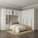 Ver imagem 1 de Guarda Roupa Casal Modulado 4 Peças 12 Portas 5 Gavetas com Cabeceira 100% MDF Smart Branco