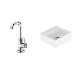 Conjunto para Banheiro Cuba de Semi-Encaixe Roma 11,5cmx33cmx29cm e Torneira Bica Móvel 1/4V Japi - 1