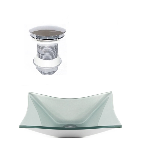 CUBA DE VIDRO RETANGULAR 39CM PRATA + VALVULA CLICK
